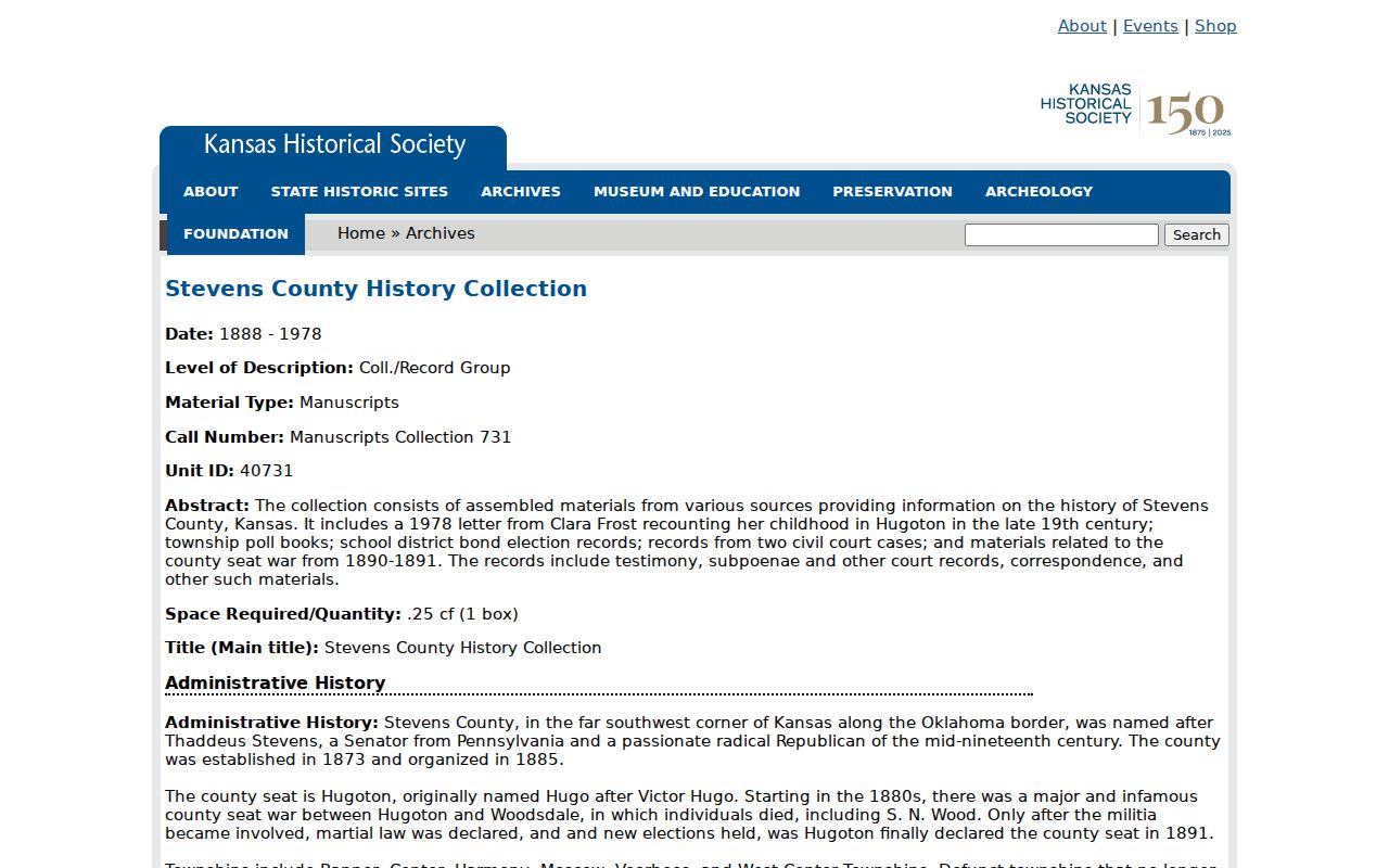 Hugoton court docket and Stevens County history collection