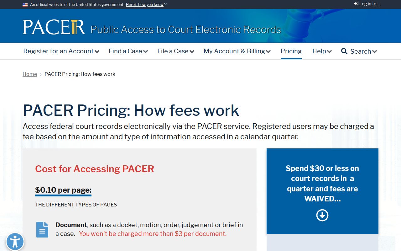 Moscow court docket PACER federal pricing