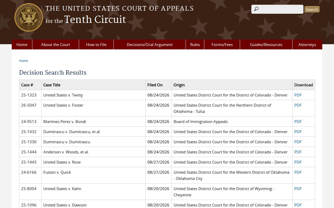 Stevens County case lookup separation from Tenth Circuit opinion search