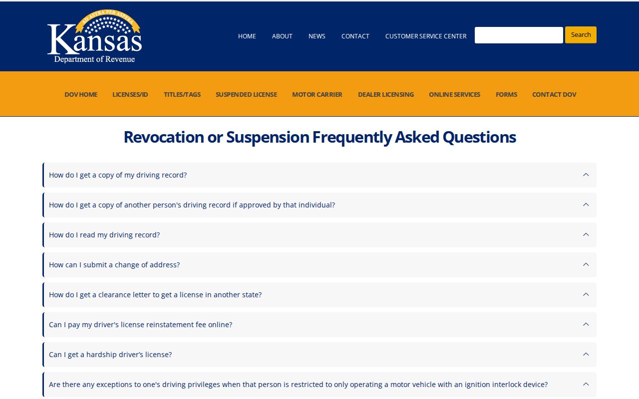 Stevens County traffic records distinction using the Kansas driver services FAQ