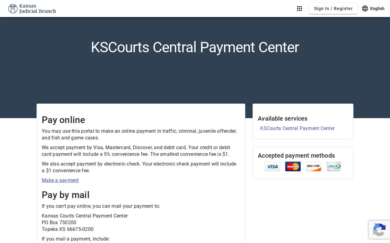 Stevens County traffic ticket Kansas Central Payment Center screen